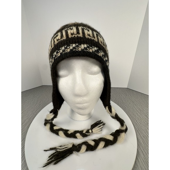 Toboggan Beanie Tassel Ear Flap Hat Knit Braids Llama Browns Creams Chullo - Picture 4 of 7